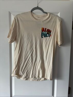 Cream Short-Sleeve Graphic Tee with 'Aloha from Poly' Chest Print